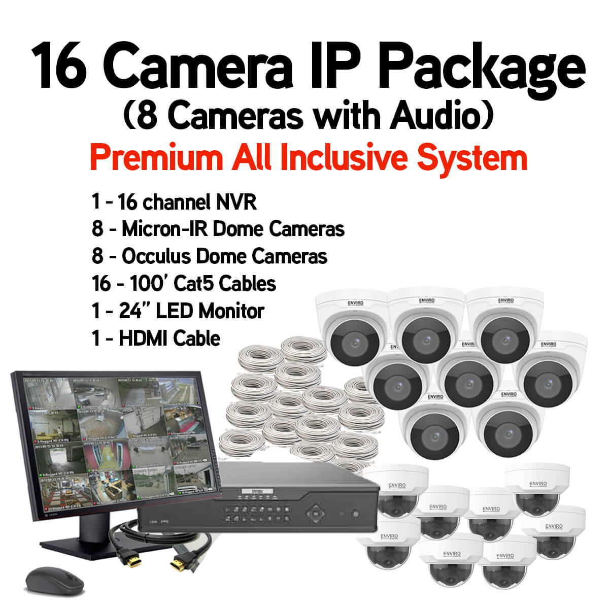 16 IP Security Camera System Package with Audio